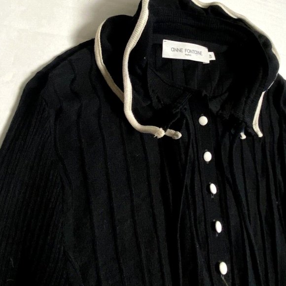 Anne Fontaine Ruffled Knit Top Black White Size 40 Medium Sweater Statement Rare - Picture 8 of 8